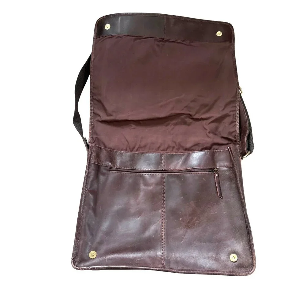 Habitual Optimist Men's Messenger Bag Brown Leather Adjustable Strap School